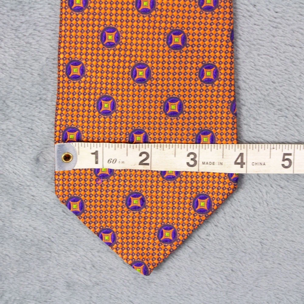 Robert Talbott Best of‎ Class Orange Geometric Medallion Silk Tie Hand Sewn USA
